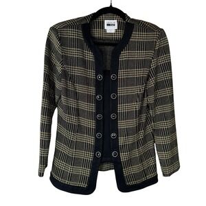 Vintage 90s Maximalist‎ Jacket 12 P Black Gold Plaid Button Front USA 90s